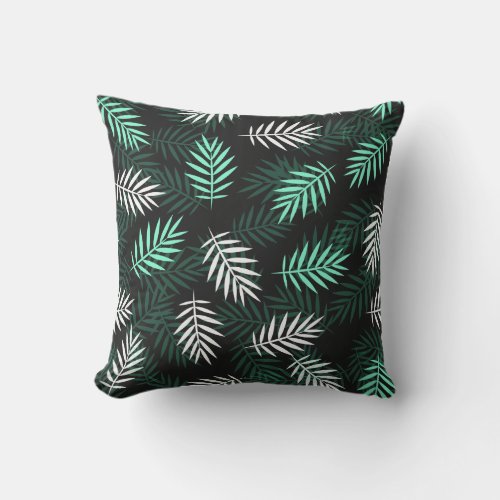 White Teal Green Leaves Modern Tropical  Outdoor Pillow