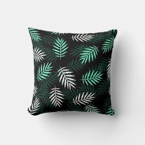 White Teal Green Leaves Modern Tropical Pattern Throw Pillow