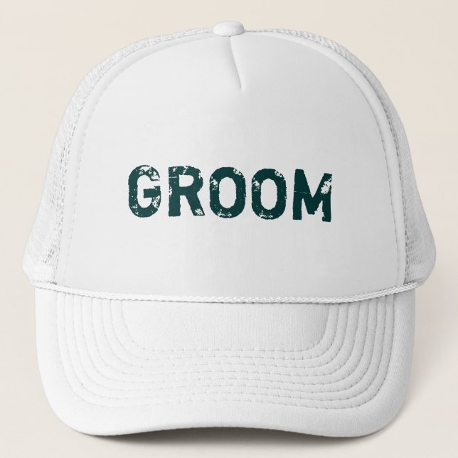 White teal lettering theme Groom hat (Front)