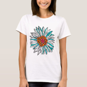 White Teal Orange Red Daisy Flower T-Shirt