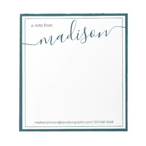 White Teal Personalized Name From The Desk Of Notepad