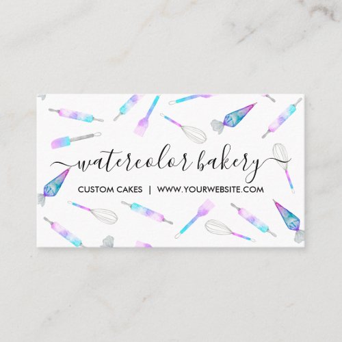 White Teal Pink Hologram Bakery Chef Pastry Business Card