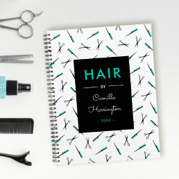 White Teal Scissors &amp; Combs Pattern Hair Stylist Planner