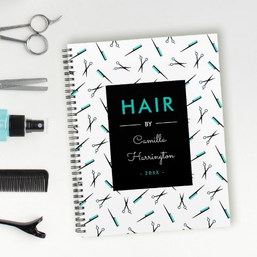 White Teal Scissors  Combs Pattern Hair Stylist Planner