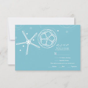 White & Teal Starfish Elegant Wedding RSVP Reply
