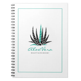 White & Teal Stylized Aloe Vera Illustration Notebook