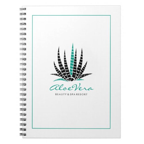 White  Teal Stylized Aloe Vera Illustration Notebook