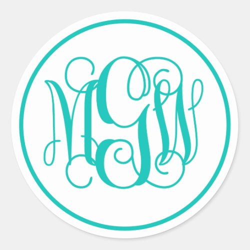 White Teal Vine Script Monogram DIY BG Classic Round Sticker