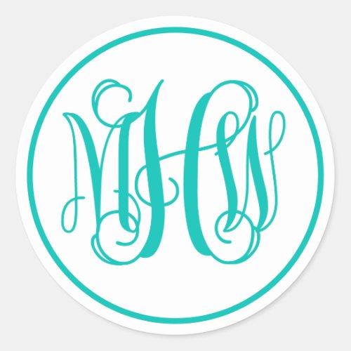 White Teal Vine Script Monogram DIY BG Classic Round Sticker