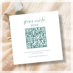 White & Teal Wedding RSVP QR Code Enclosure Card