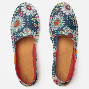 White Teal Yellow Orange Red Daisy Flowers Pattern Espadrilles