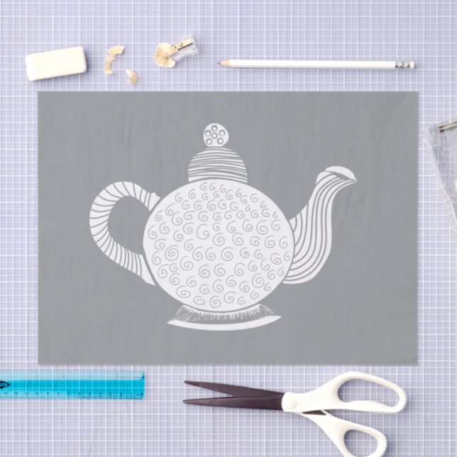 White Teapot on Gray Tissue Paper (Craft)