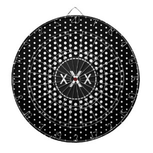 White Techno Dots Modern Monogram Dart Board