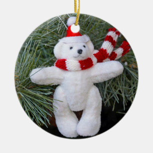White teddy bear ceramic ornament