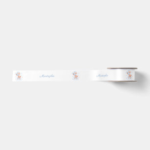 White Teddy Bear Clouds Baby Boy Personalized Satin Ribbon