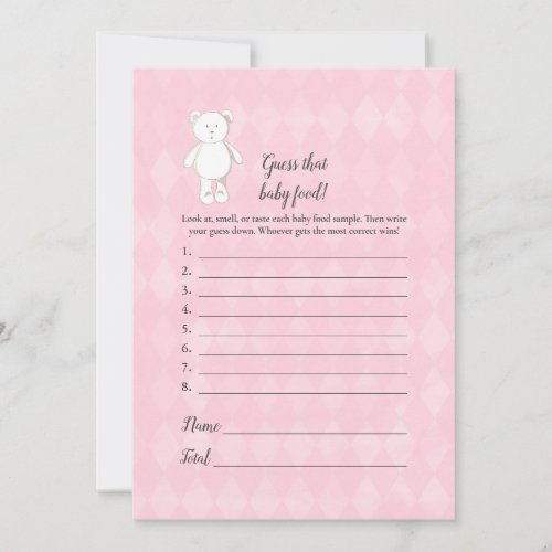 White Teddy Bear Guess The Baby Food Shower Game Invitation