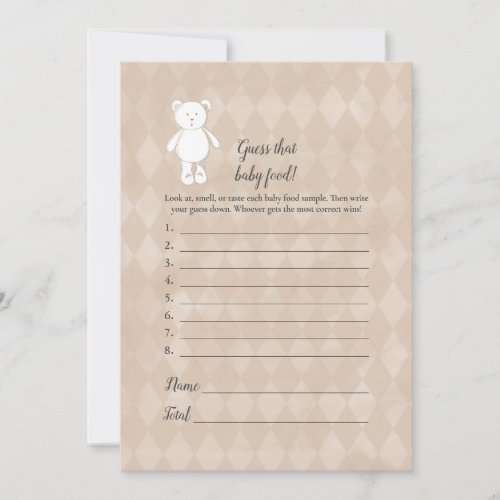 White Teddy Bear Guess The Baby Food Shower Game Invitation