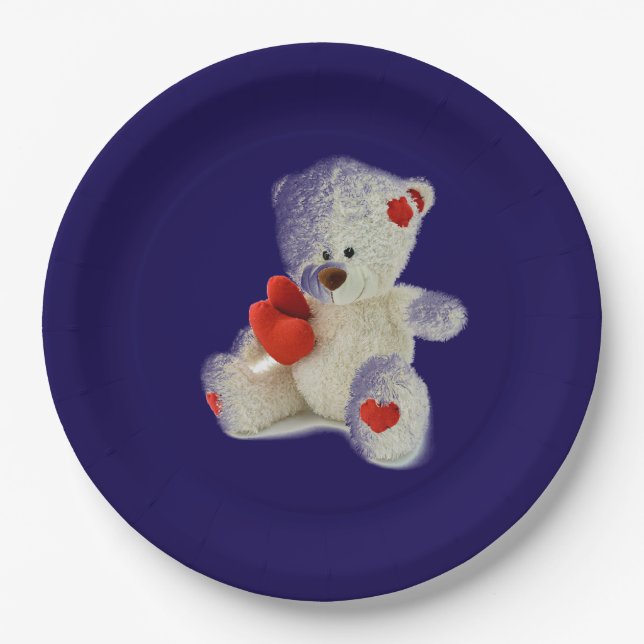 White Teddy Bear Paper Plates (Front)