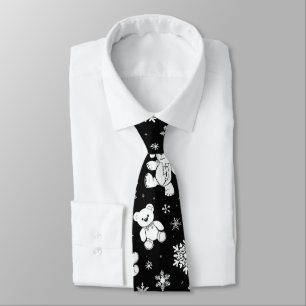 White Teddy Bear & Snowflake Seamless Pattern Neck Tie