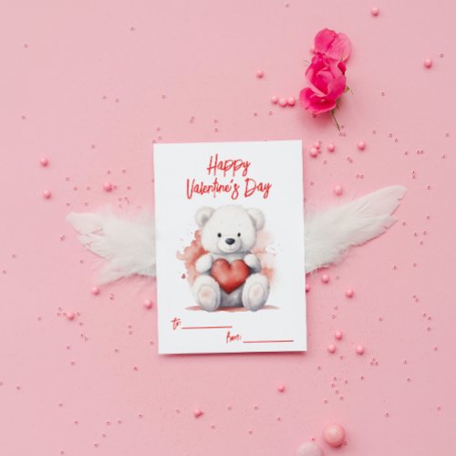 White Teddy Bear Valentines Day Note Card