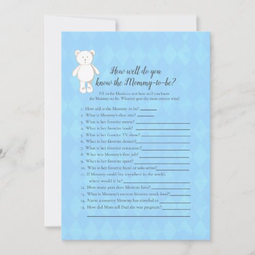 White Teddy Bear Who Knows Mommy Best Shower Game Invitation