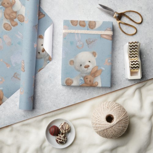 White Teddy Bear Wild One birthday Wrapping Paper