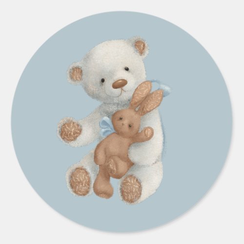 White Teddy Bear with rabbit Classic Round Sticker