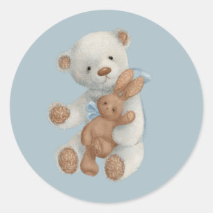White Teddy Bear with rabbit Classic Round Sticker
