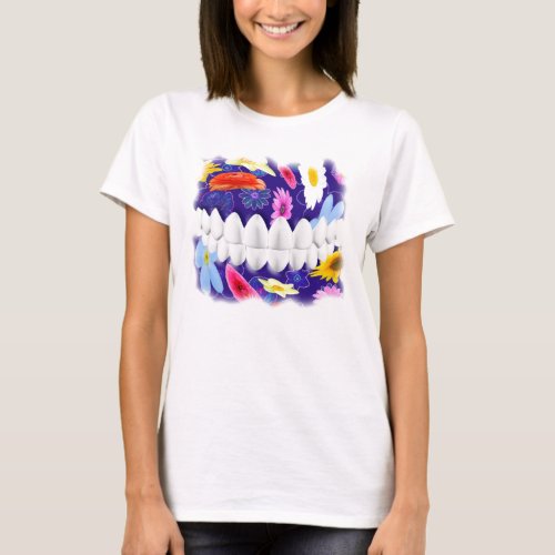 White Teeth Smile Flower Spin Dentist T_shirt