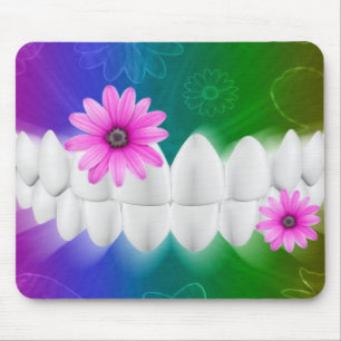 White Teeth Smile Pink Flower Dentist Mousepad
