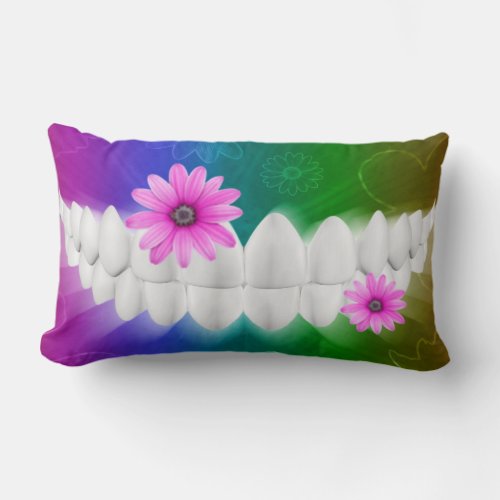 White Teeth With Flower Dentist Colored Pillow
