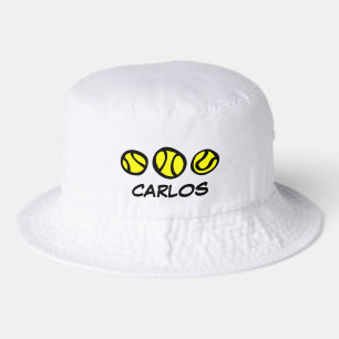 White Tennis Bucket Hat with custom name and logo