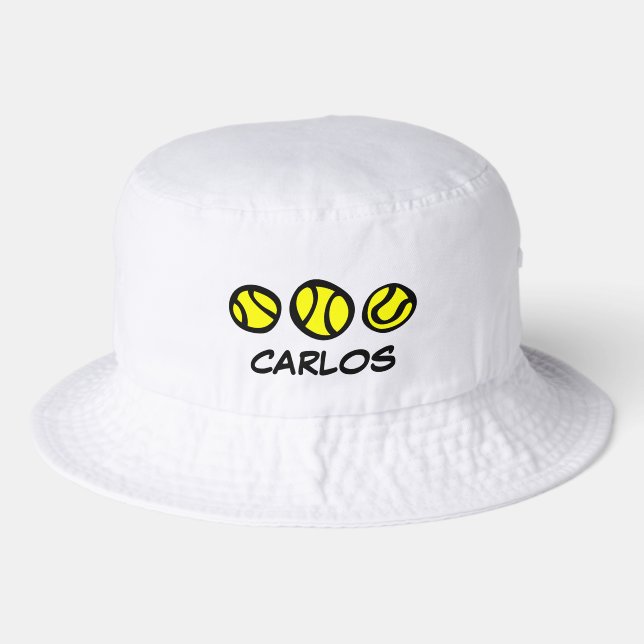 White Tennis Bucket Hat with custom name and logo (Front)