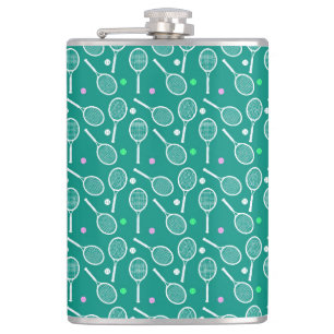 White Tennis Racket and a Ball Pattern Green Flask