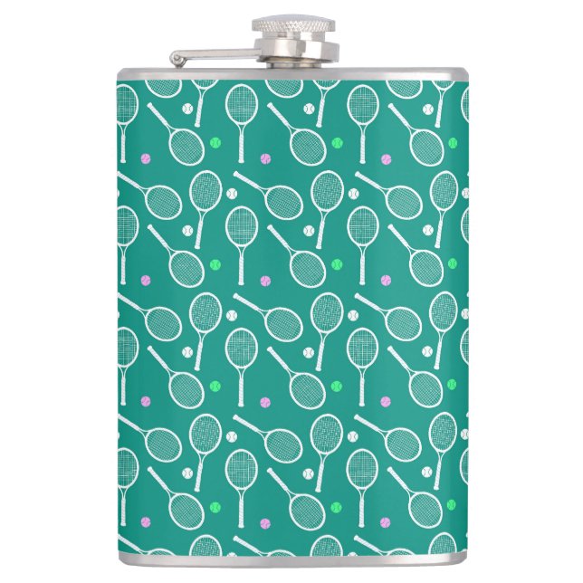 White Tennis Racket and a Ball Pattern Green Flask (Front)