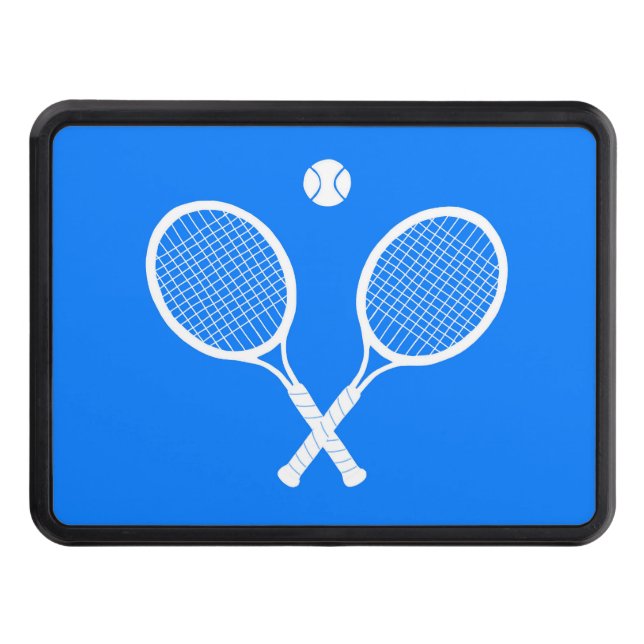 White Tennis Rackets and Ball Blue  Hitch Cover (Front)