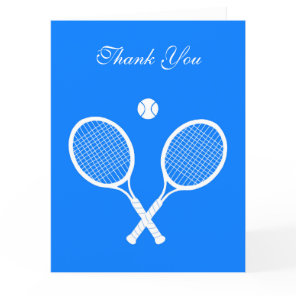 White Tennis Rackets and Ball Blue Thank You Card