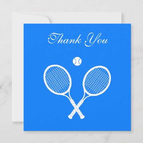 White Tennis Rackets and Ball Blue  Thank You Card