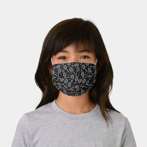 White Tennis Rackets and Grey Balls on Black Cool Kids Cloth Face Mask