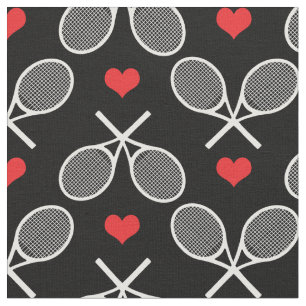 💗🎾 White tennis rackets and hearts customizable Fabric