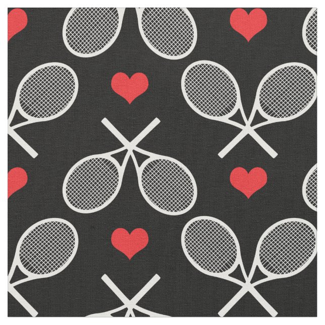 💗🎾 White tennis rackets and hearts customizable Fabric (Close Up)
