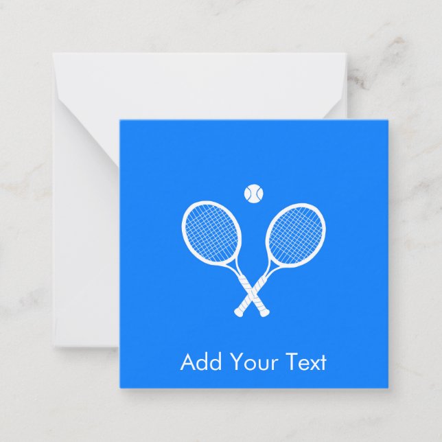 White Tennis Rackets & Ball Blue Personalized Note Card (Front)