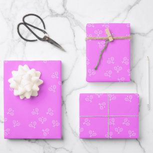 White Tennis Rackets & Ball Deep PInk Wrapping Paper Sheets