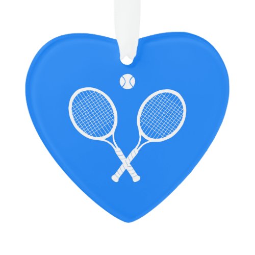 White Tennis Rackets Blue Heart Ornament