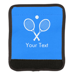 White Tennis Rackets on Blue Personalized Luggage Handle Wrap