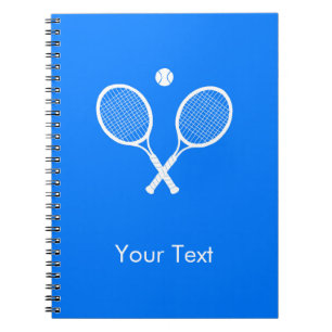 White Tennis Rackets on Blue Personalized Notebook