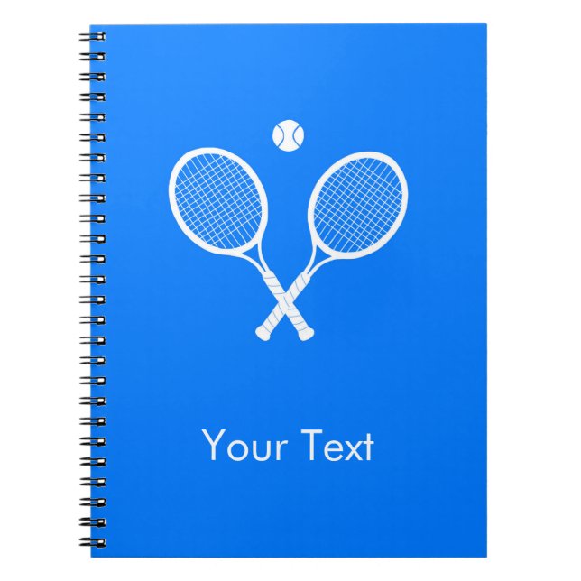 White Tennis Rackets on Blue Personalized Notebook (Front)