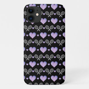 White Tennis Rackets Purple Hearts Love Athletic iPhone 11 Case