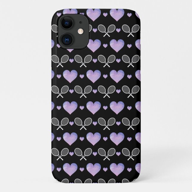 White Tennis Rackets Purple Hearts Love Athletic Case-Mate iPhone Case (Back)
