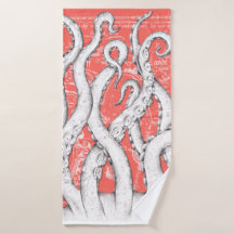 White Tentacles Octopus Vintage Map Coral Nautical